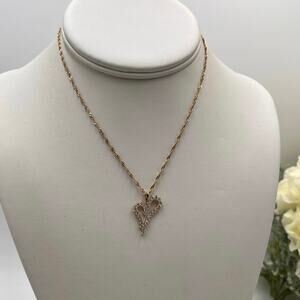 Yellow Gold 14kt Cubic Zirconia Heart Pendant 10k Singapore Chain Necklace *14”